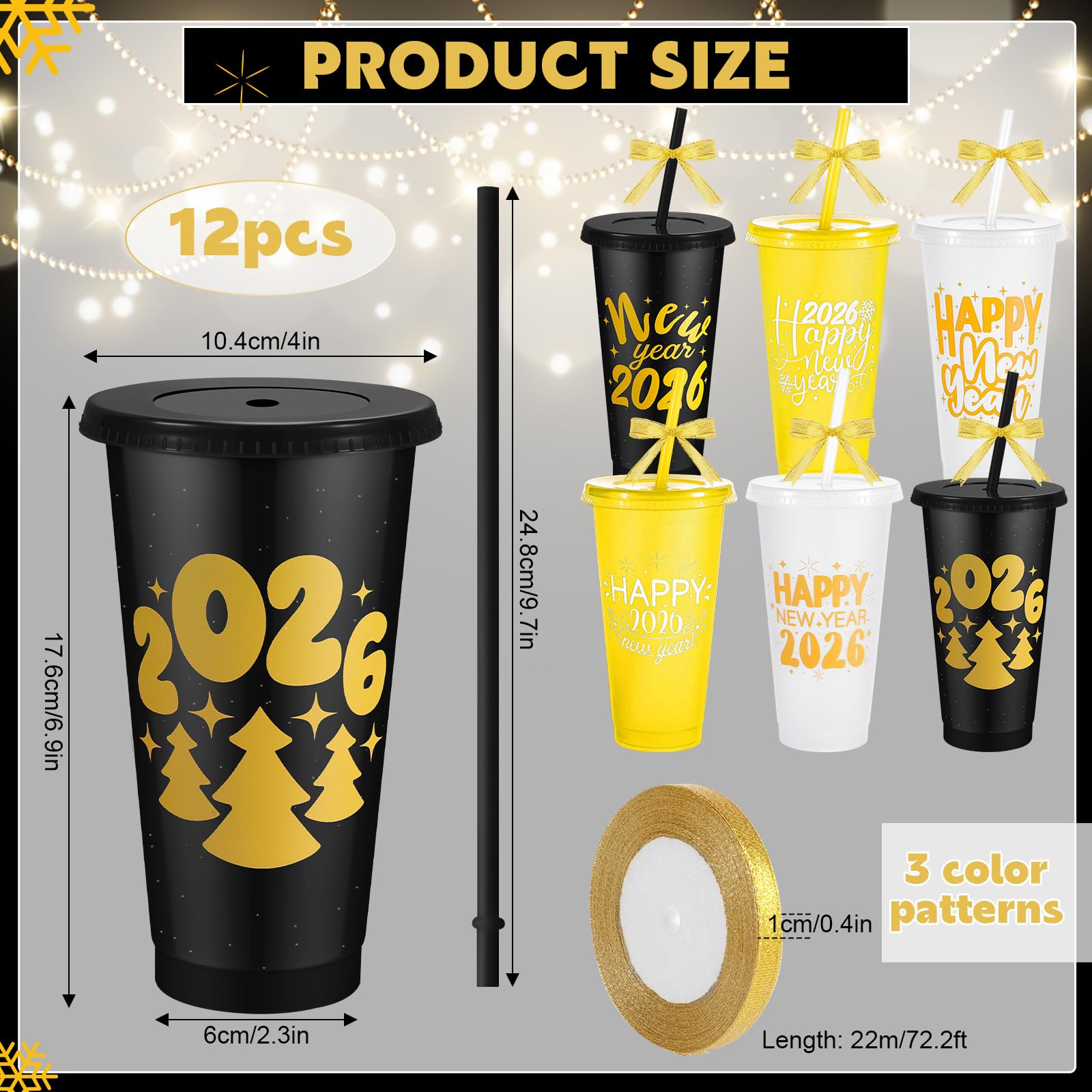 Vasos Yoiemivy 24oz, diseño clásico negro oro blanco para celebraciones elegantes