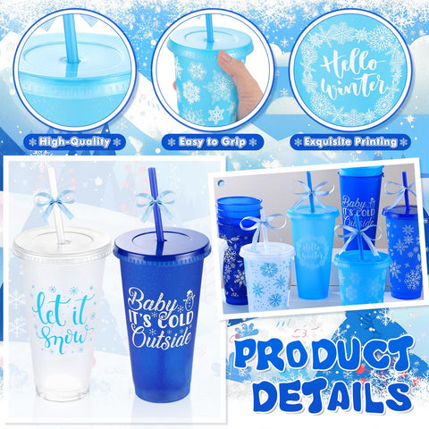 Vaso plastico Yoiemivy 24oz con copos de nieve, para jugos