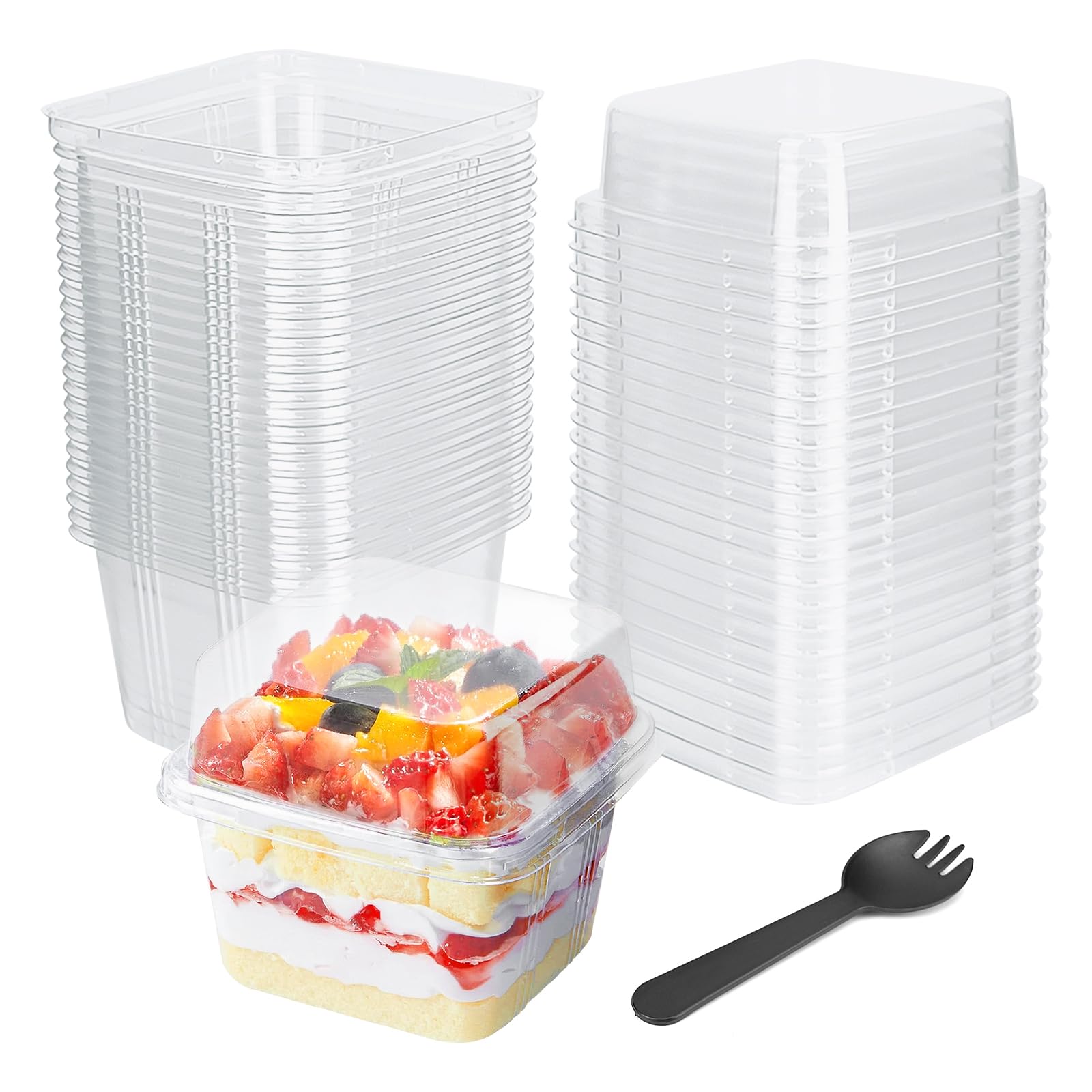 Copa de postre cuadrada de YOIYINI con tapa para 8oz, ideal para mantener la frescura.
