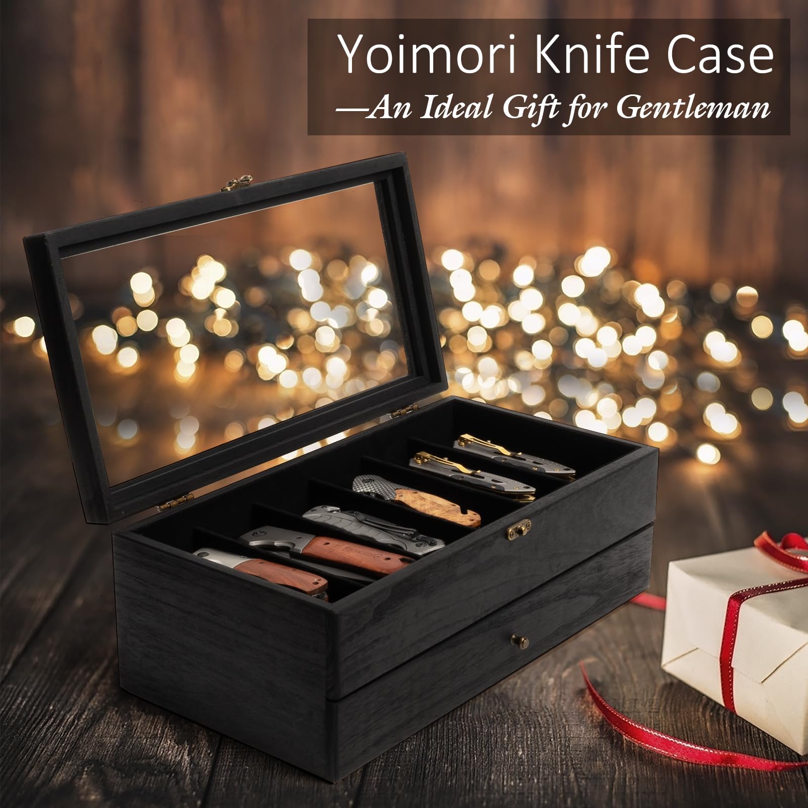 Yoimori caja-cuchillos acabado negro elegante y discreta para exhibición