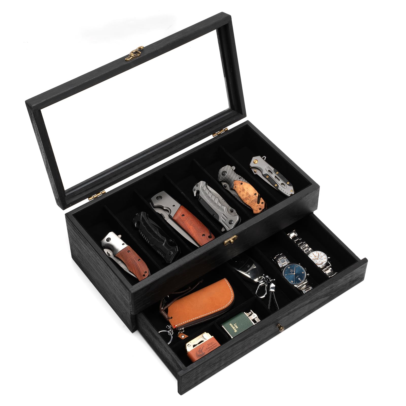 Yoimori caja de cuchillos de dos capas en negro, organiza tus cuchillos con estilo