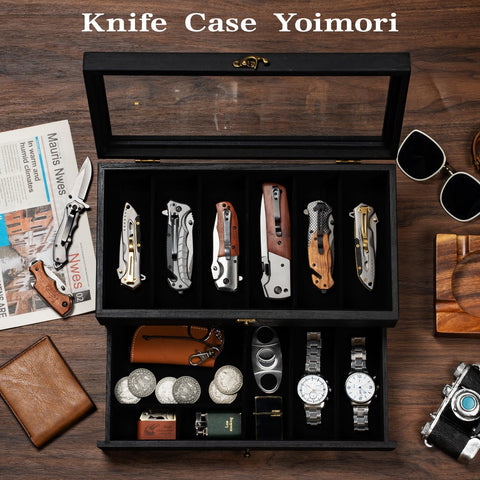 Yoimori caja de exhibición rústica en negro para sala o taller