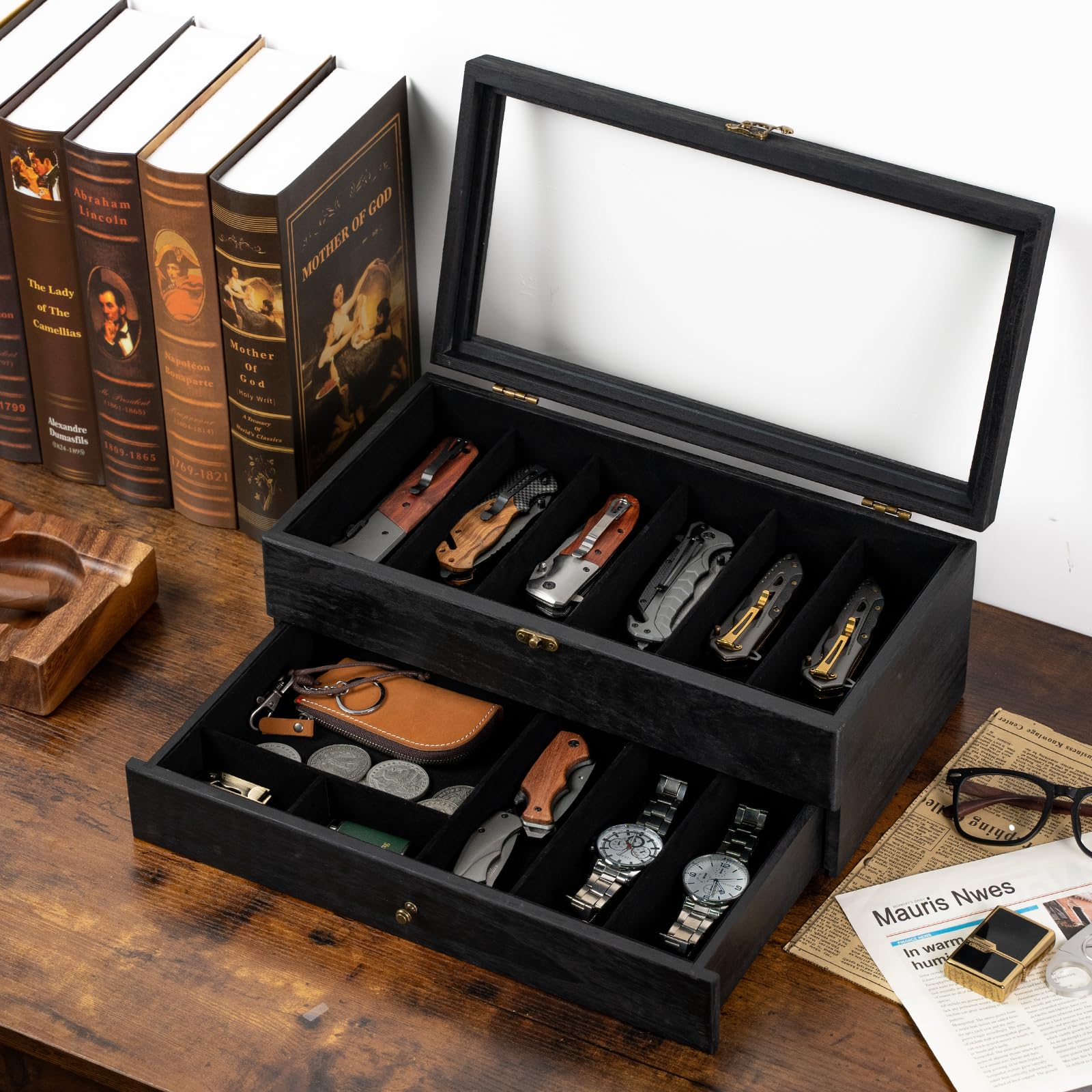Yoimori caja cuchillos, interior de lino para protección y acabado suave