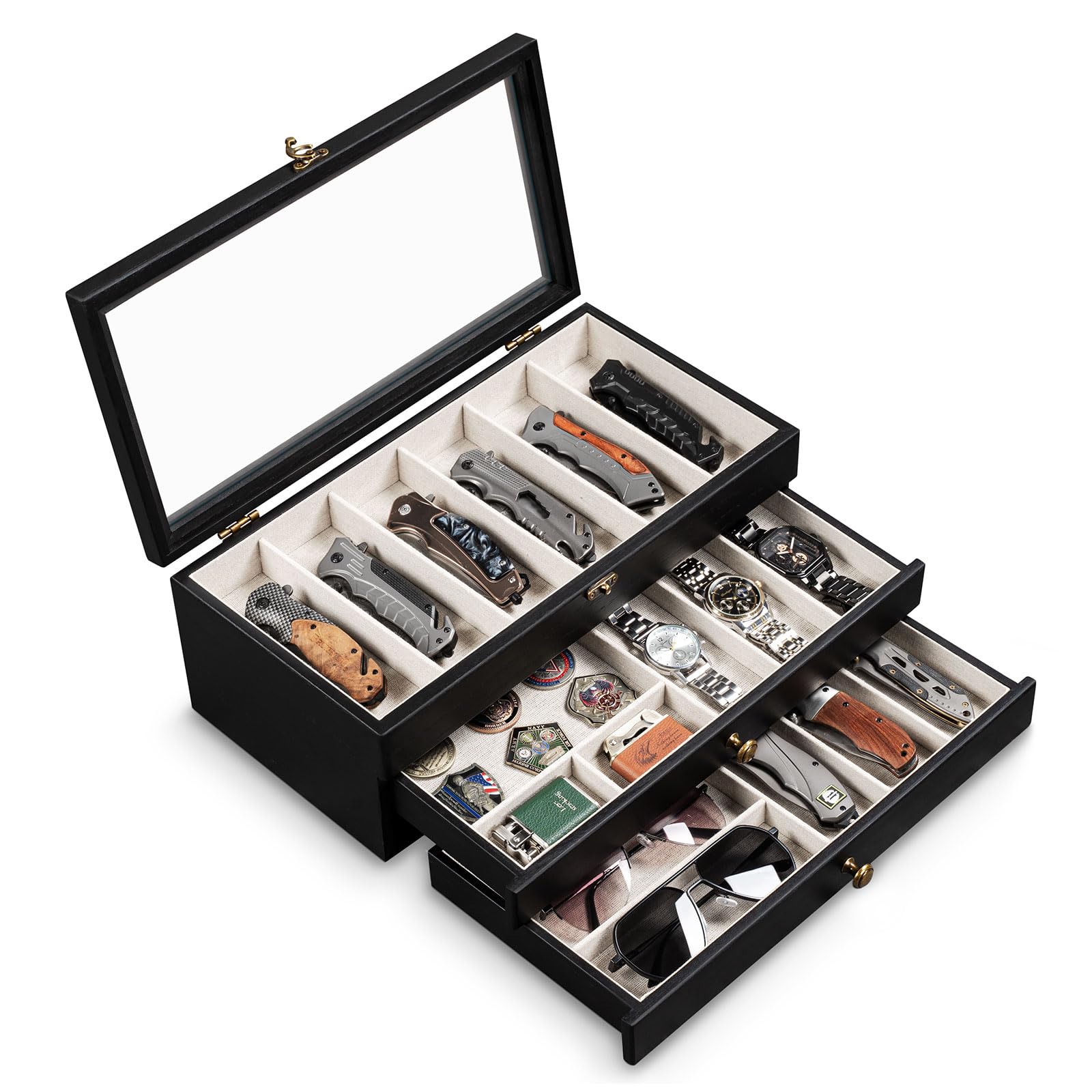 Yoimori caja exhibicion cuchillos, 3 niveles, organización de la colección