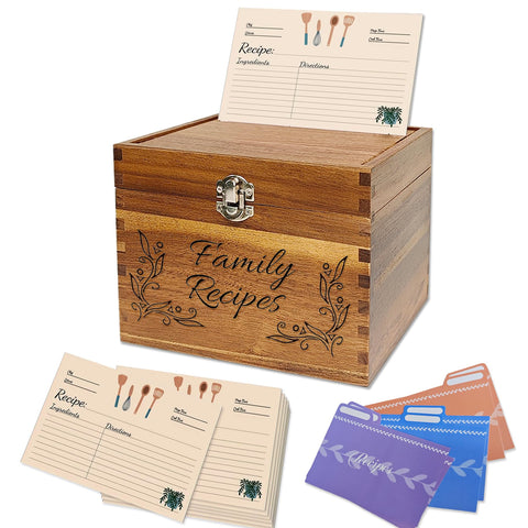 YOJO Caja de Recetas de Madera vista frontal, ideal para organizar recetas favoritas