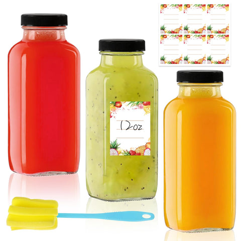 Yokodaza botellas de vidrio 12 onzas con tapas, ideales para jugos diarios sin fugas