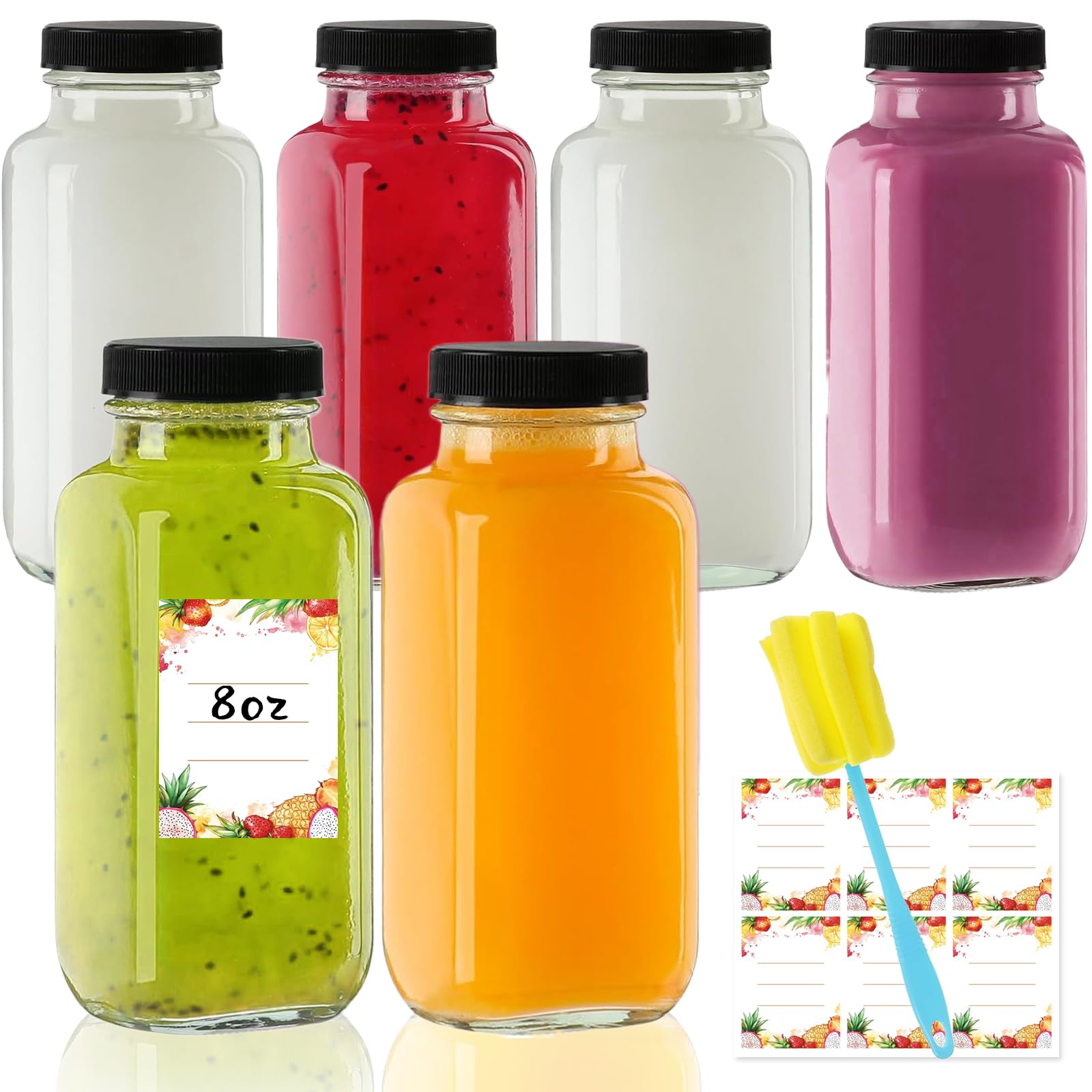 Yokodaza botellas vidrio 8oz con tapas: contenedor reutilizable ideal para zumos