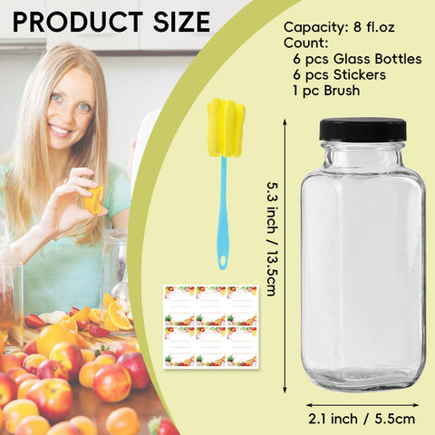 Yokodaza botella vidrio 8oz con tapa hermética, ideal para llevar zumo verde