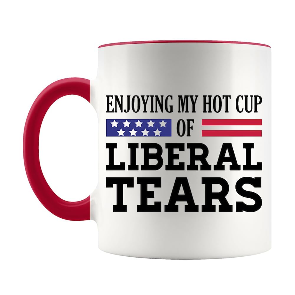 Taza YOLANDEEUROKOK Liberal Tears, frontal roja; ideal para café diario.