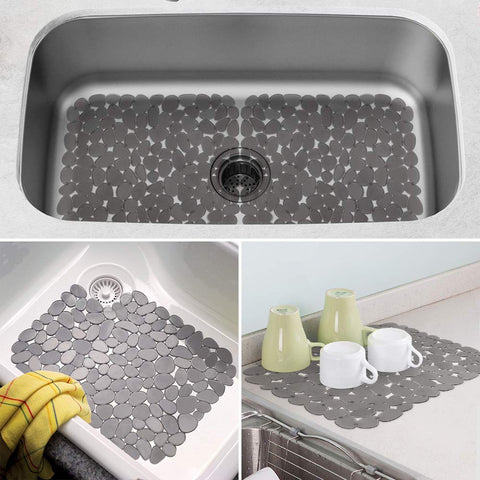 Yolife: Conjunto de dos almohadillas para fregadero, PVC gris y duradero.