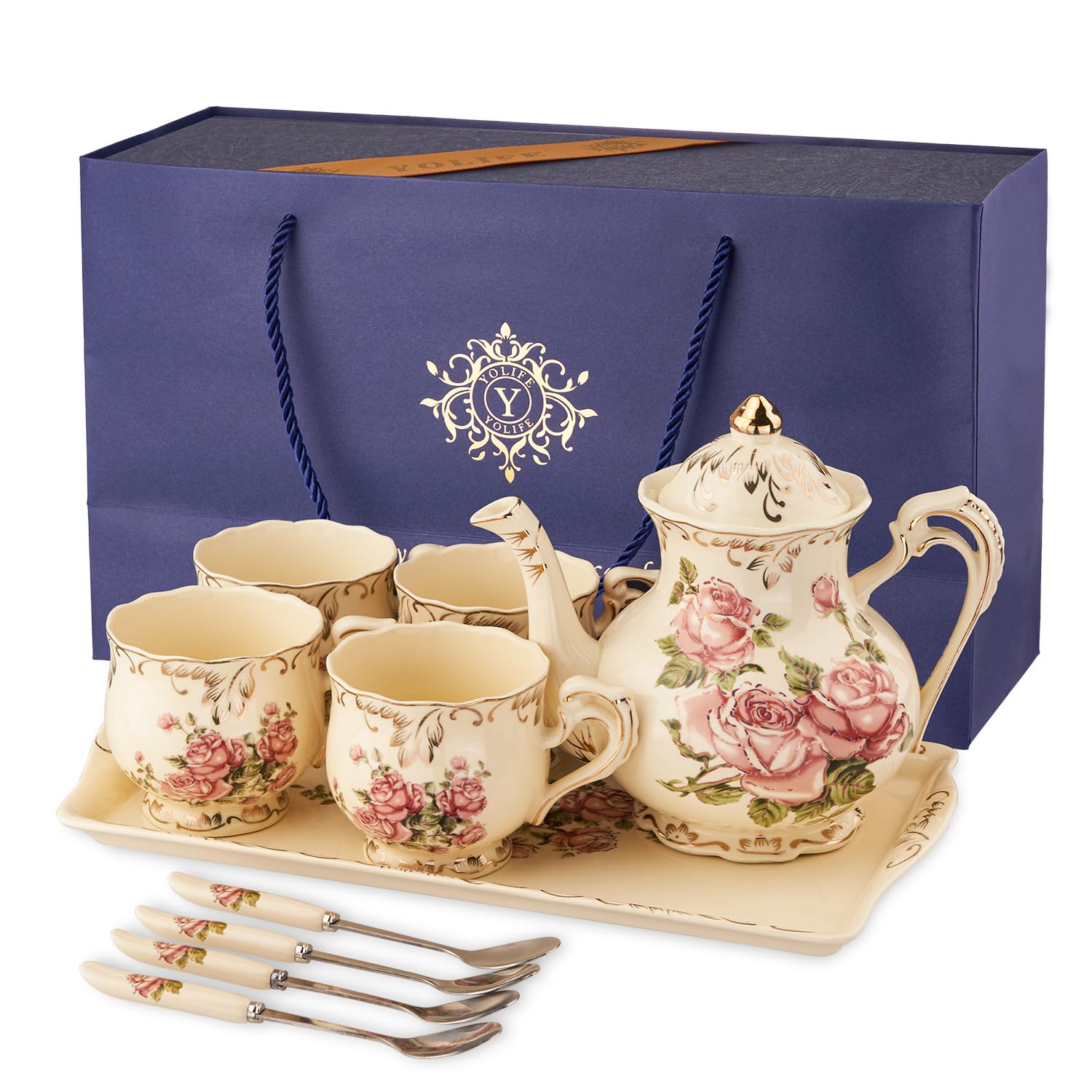 YOLIFE juego de té rosa vintage, conjunto decorativo y funcional para cualquier mesa.