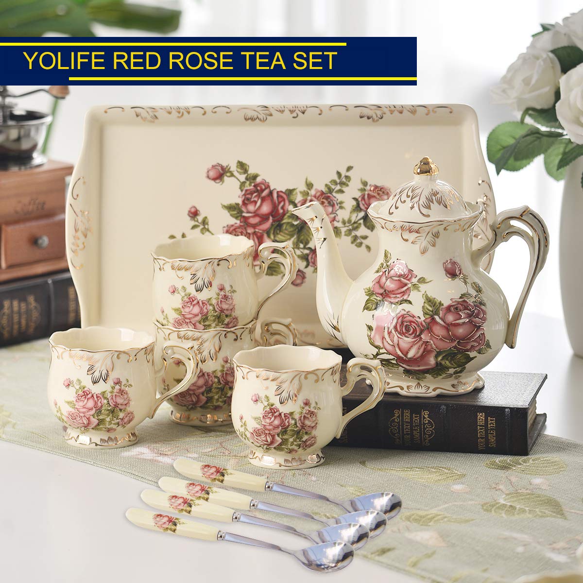 YOLIFE tazas de porcelana con diseño floral, perfectas para compartir con amigos.