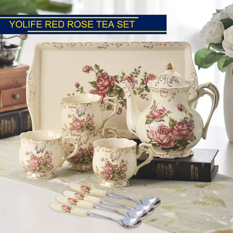 YOLIFE tazas de porcelana con diseño floral, perfectas para compartir con amigos.