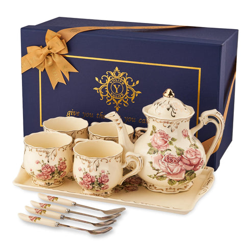 YOLIFE tetera de porcelana rosas vintage, ideal para ceremonias de té elegantes.
