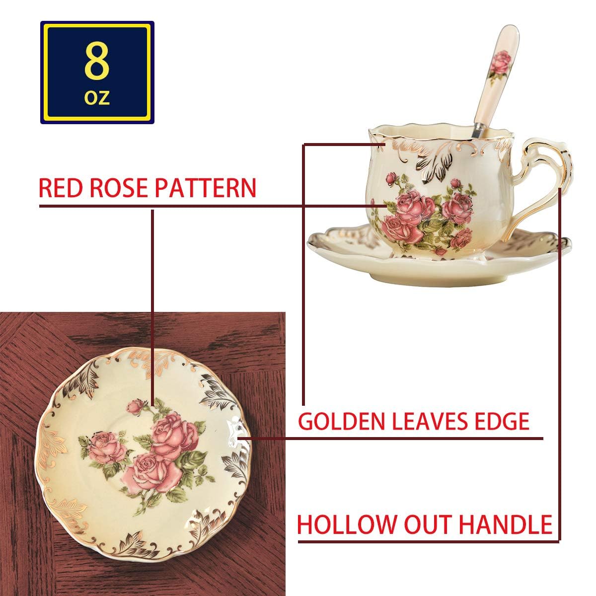 Porcelana marfil con diseño floral de rosas de YOLIFE.