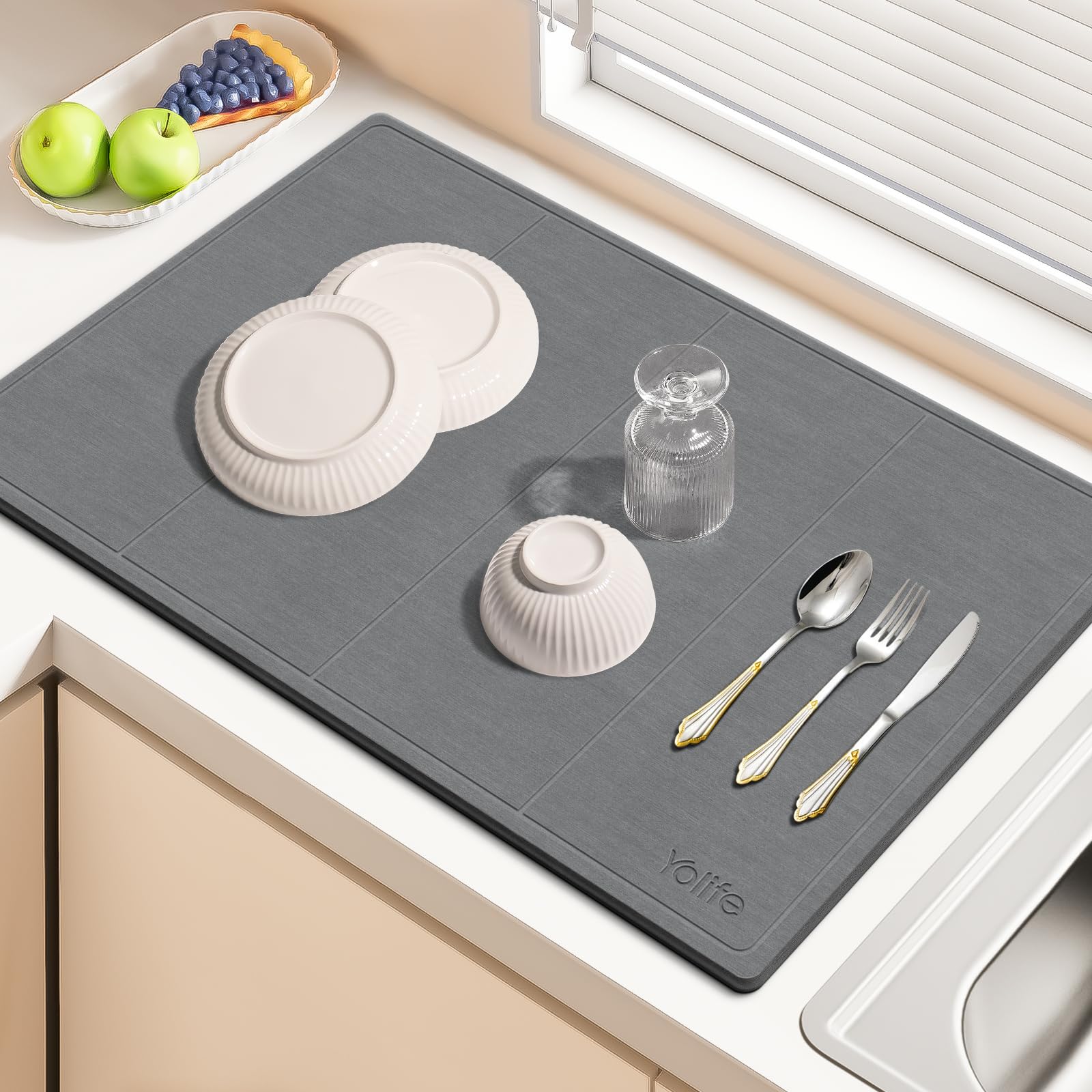 Yolife tapete de piedra grande para secar platos, con secado rápido