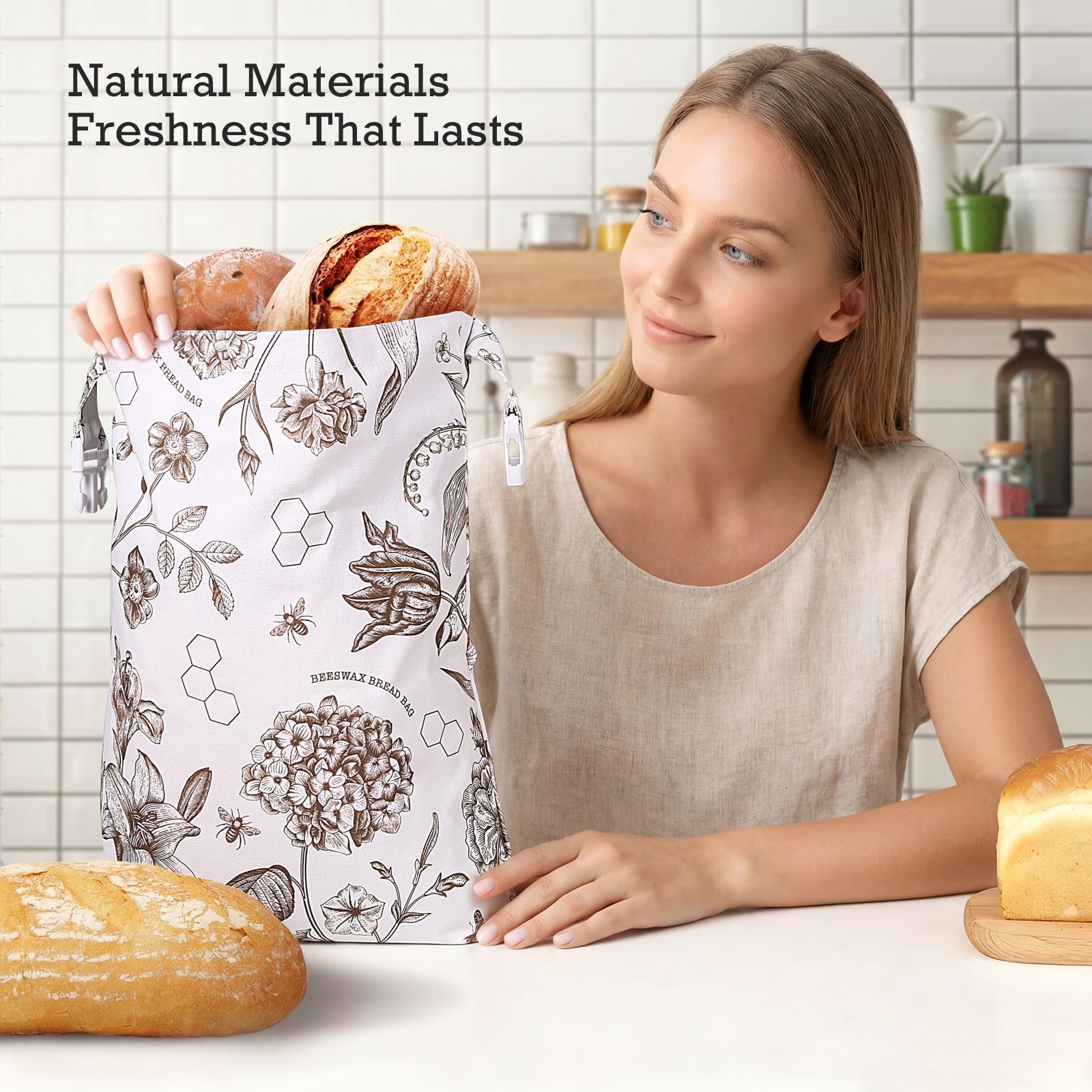 Bolsa Yolysudo de cera de abeja con flor vintage, almacenamiento diario seguro