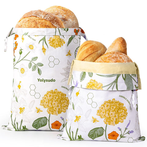Yolysudo bolsa de pan vintage floral con cera de abejas, conserva pan artesanal fresco