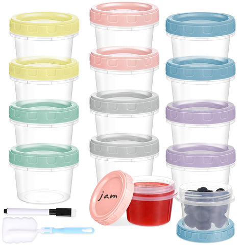 Contenedores Yomarket 4oz con tapa tornillo para almacenamiento seguro y apilable.