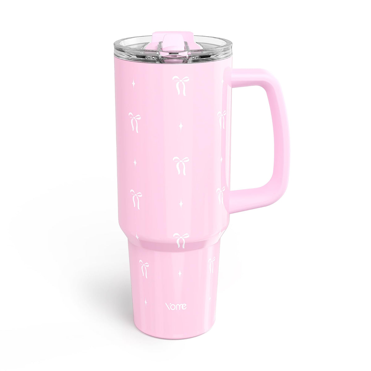 Botella YOME de 40 onzas rosa con asa, ideal para gym y viaje.