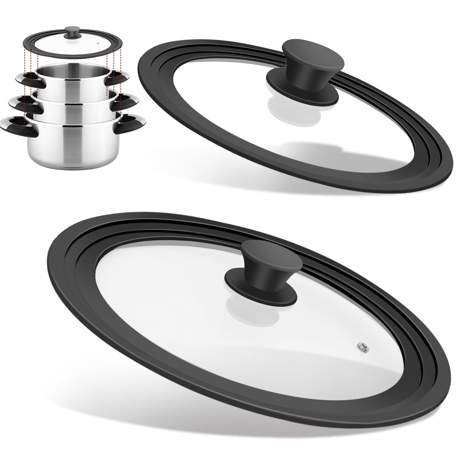 Tapa universal YOMUME para ollas 10–12 pulgadas con borde de silicona y vidrio templado
