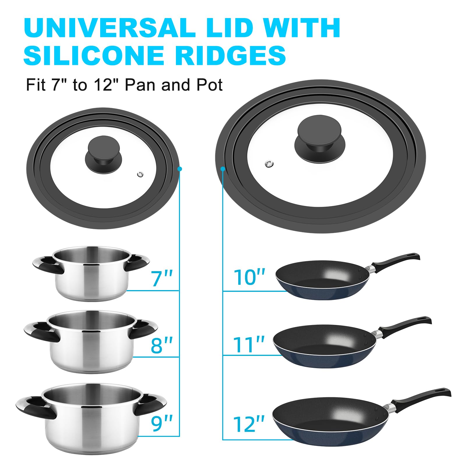 Tapa universal YOMUME para sartenes 7–9 pulgadas con sellado estable