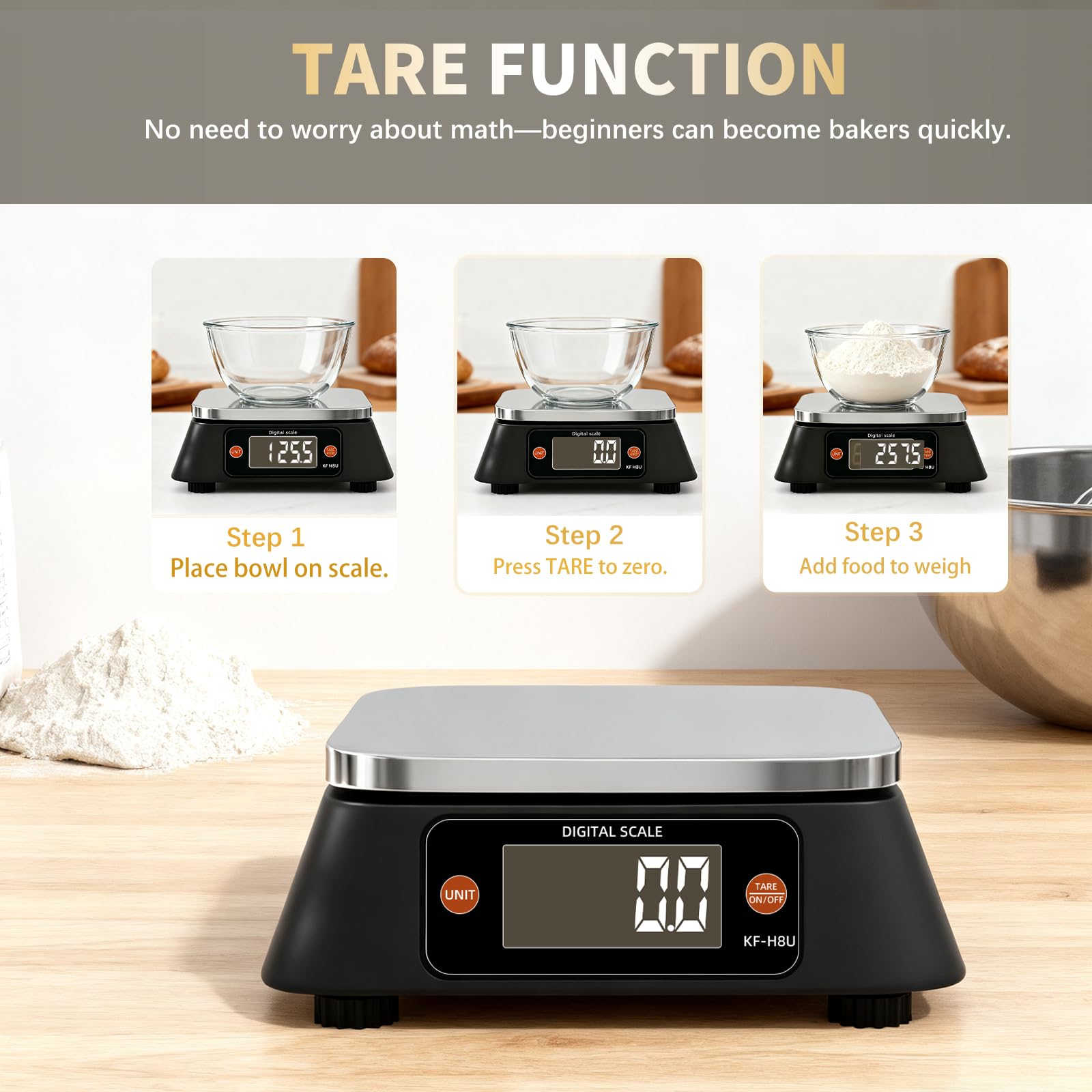Yoncon balanza de cocina digital, tres pilas AA y adaptador incluidos.