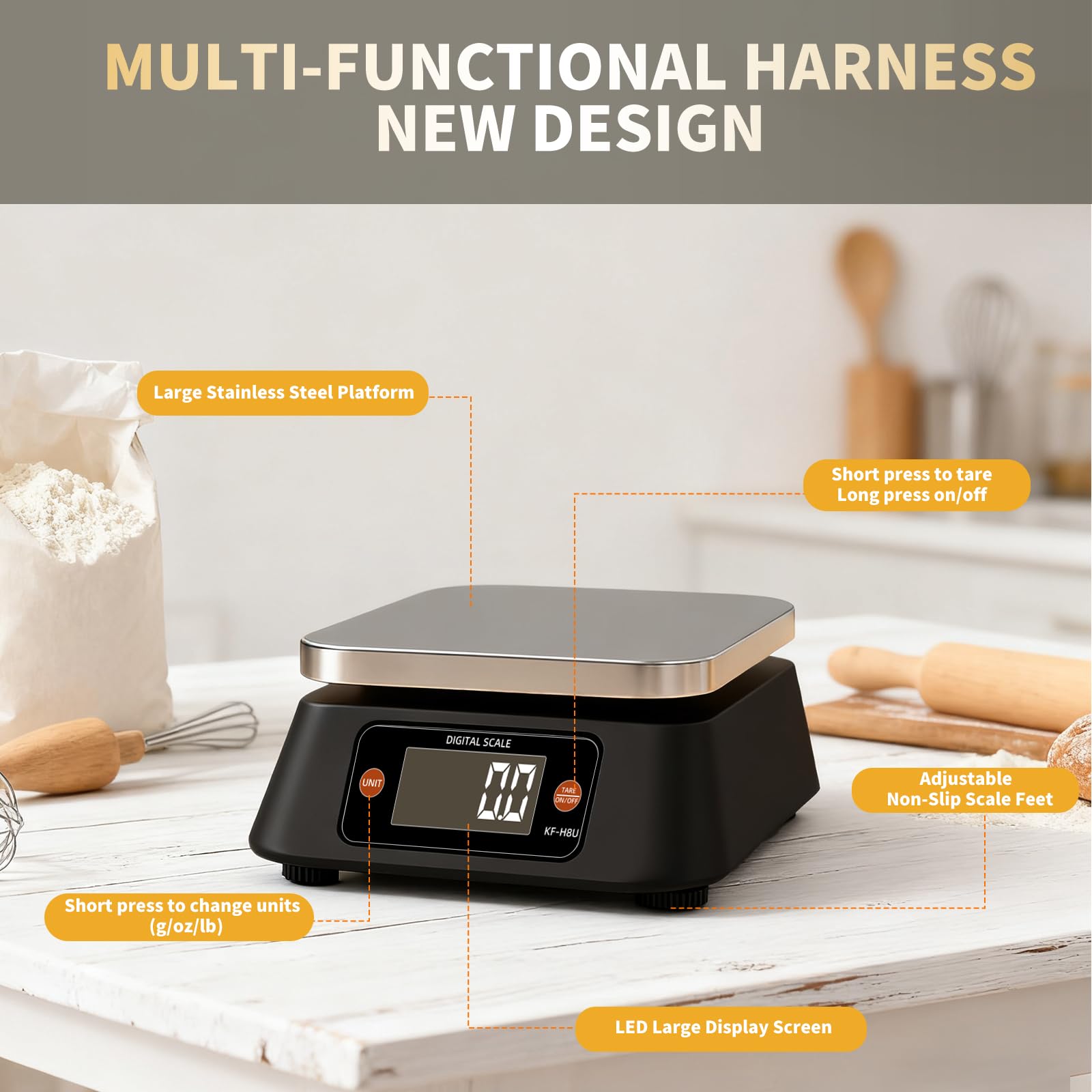 Yoncon balanza de cocina digital, fácil limpieza con superficie de acero inoxidable.
