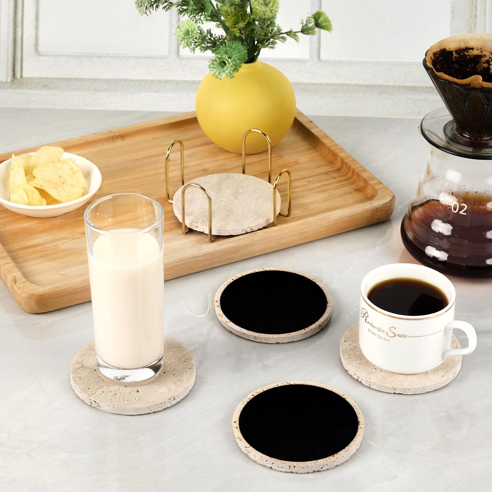 YONGHEE posavasos travertino italiano diámetro 9,7 cm apto para la mayoría de vasos