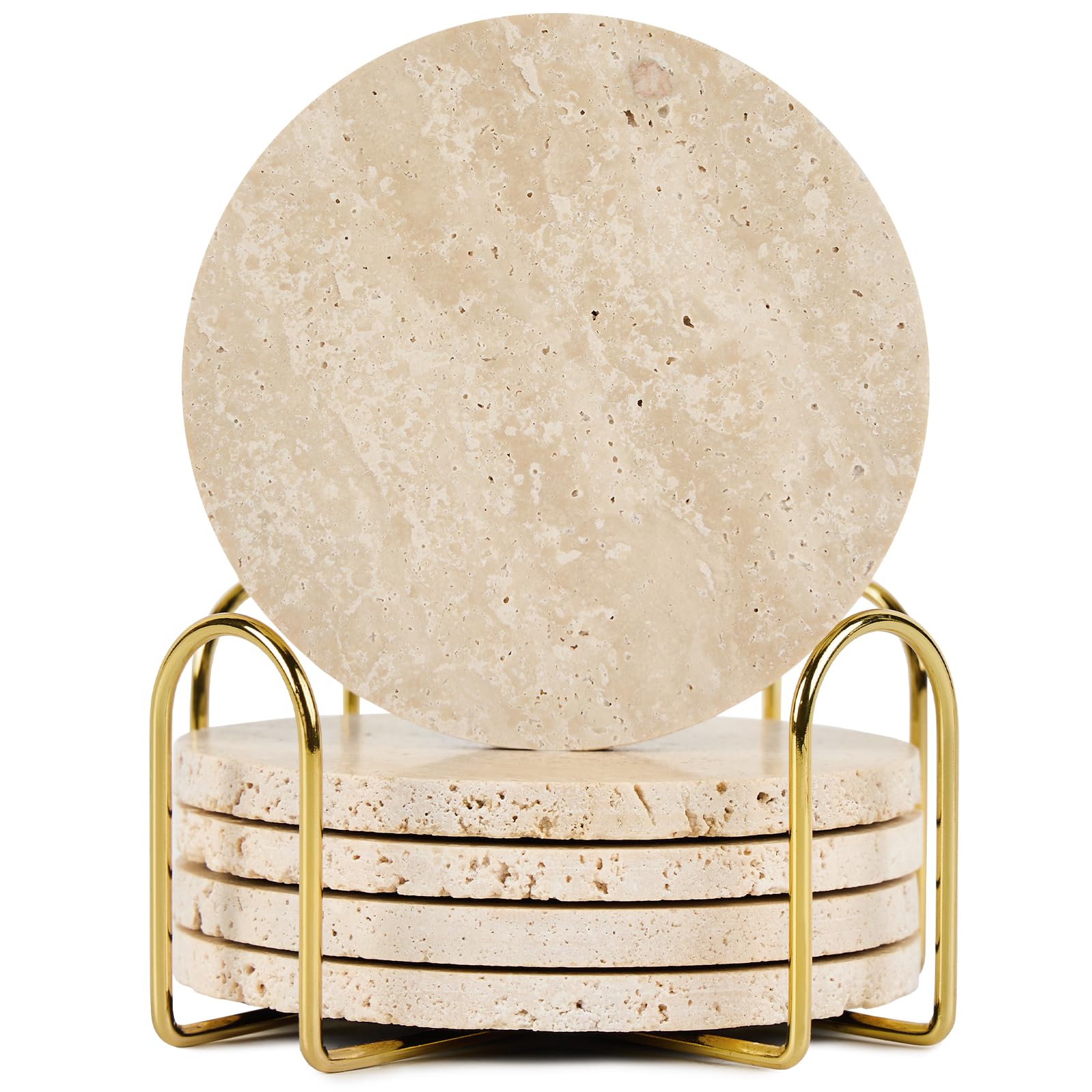 YONGHEE posavasos travertino italiano redondo con soporte protege superficie y añade elegancia