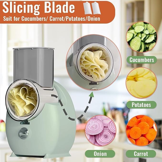 YonQu rallador eléctrico verduras en rodajas para ensaladas frescas y uniformes.