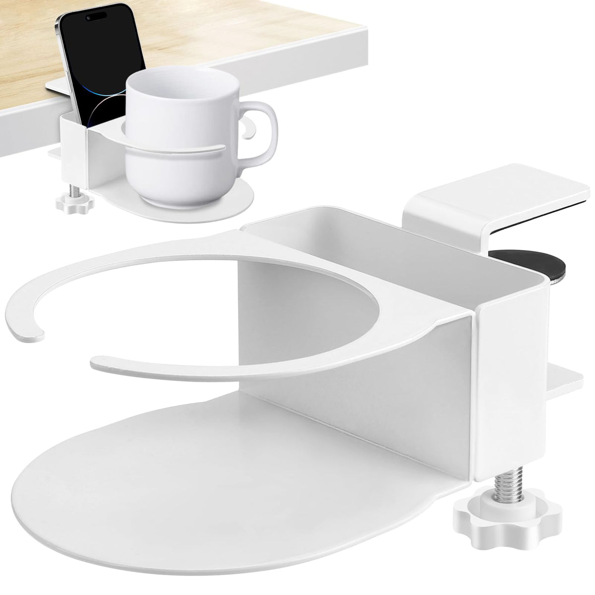 Yonsya porta-tazas en escritorio de metal blanco, estable y antidesbordes