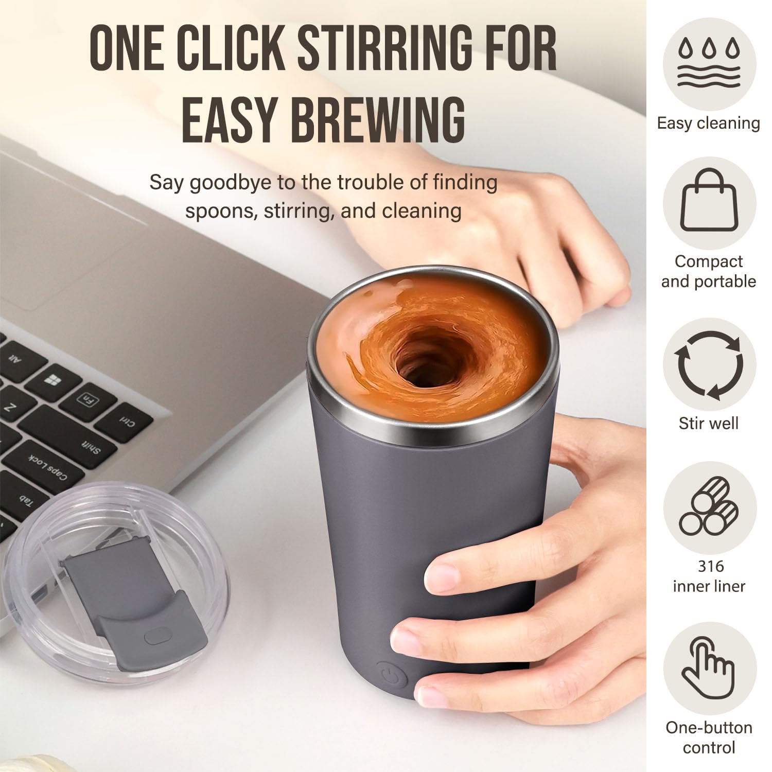 Taza Yonsya mezcladora eléctrica, vista lateral, estilo estable para viajar