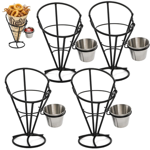 Los cuatro soportes Yopay para conos de papas fritas permiten servicio ordenado.