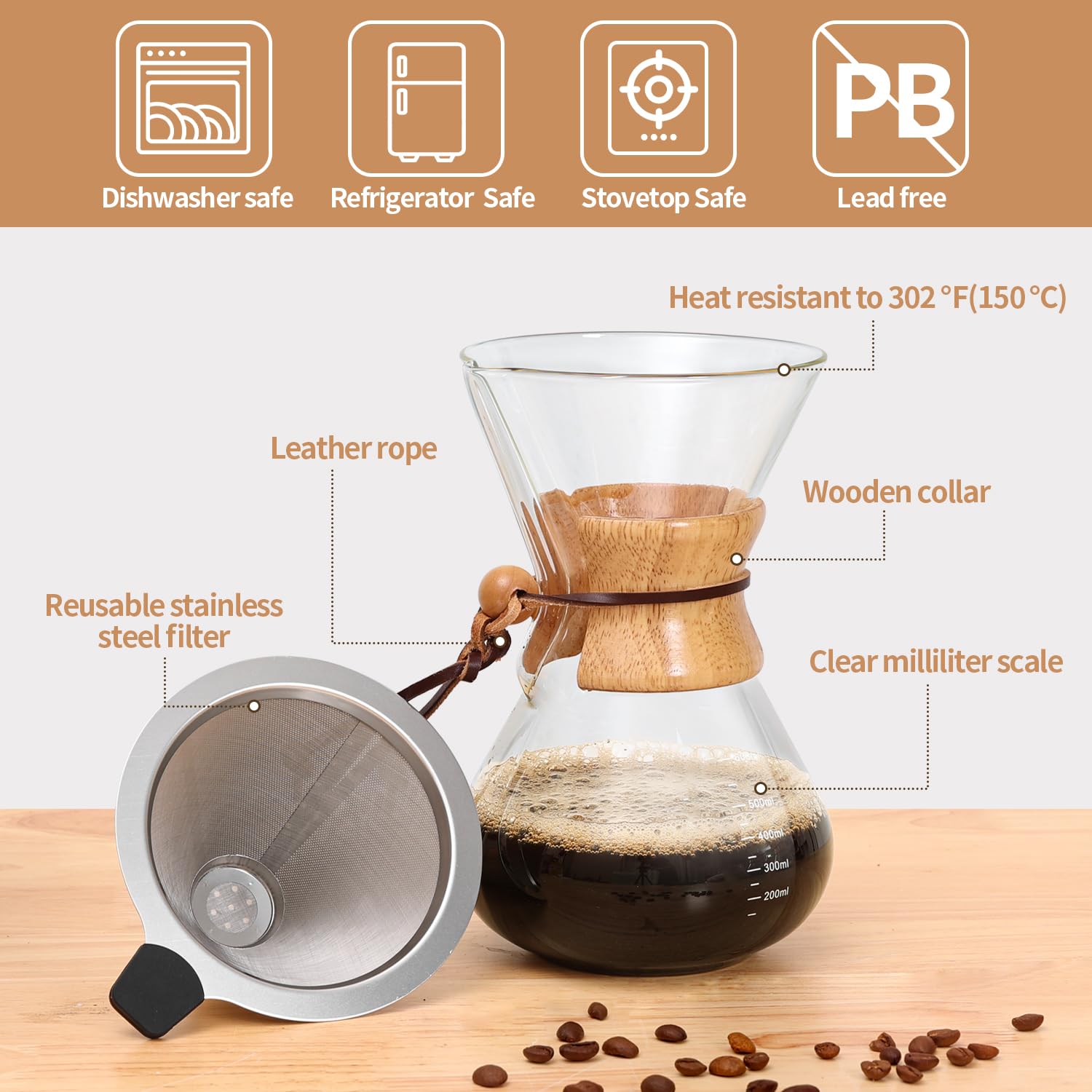 Capacidad para seis tazas facilita preparar café para varios en casa.