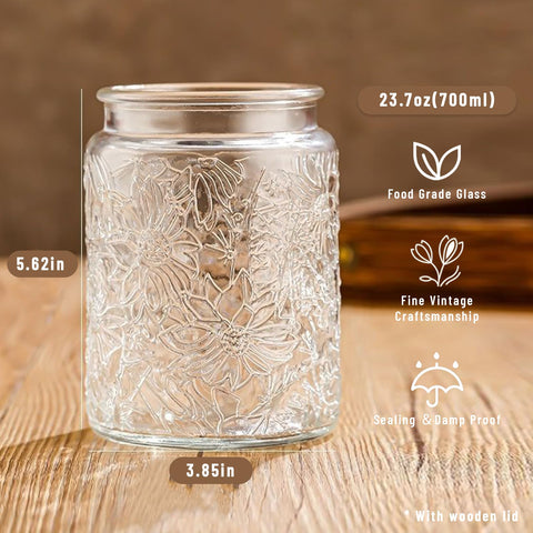 Yoqelt frascos de vidrio transparentes con tapa de madera para café y té.
