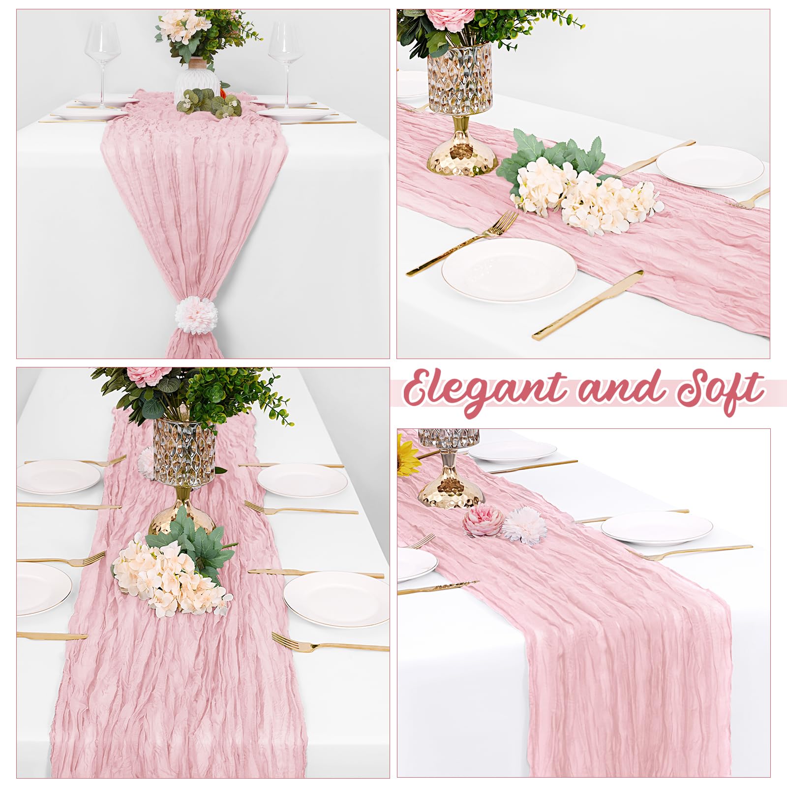 Camino de mesa rosa claro de Yorcari, reutilizable y lavable para eventos.