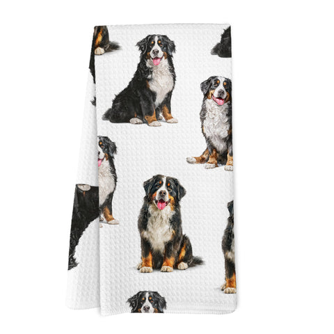 Toalla Yorhifa con diseño de perro montañés de Berna, ideal para secar manos en la cocina.