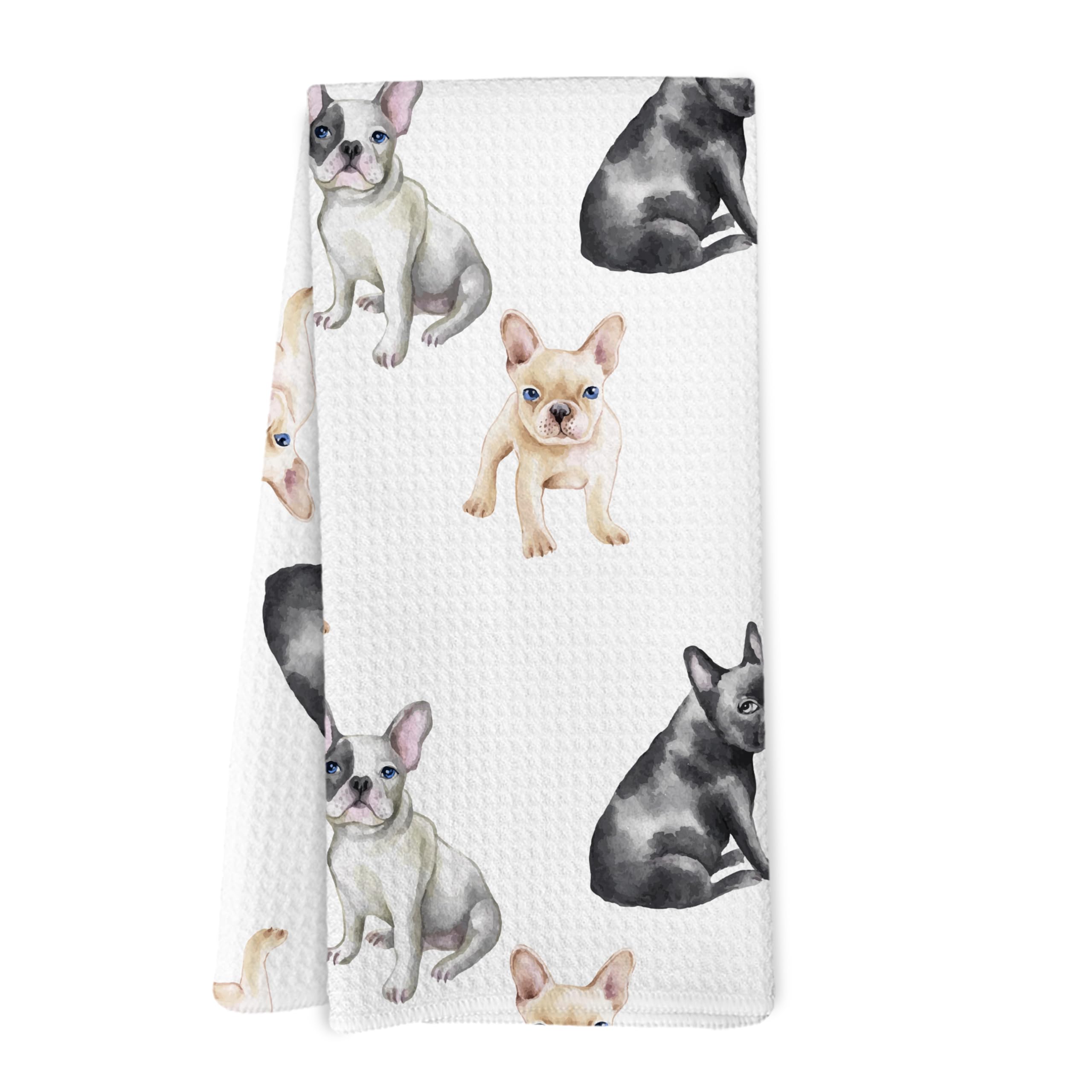 Toallas Yorhifa con diseño bulldog frances, útiles para secar manos y decorar la cocina.
