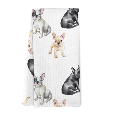 Toallas Yorhifa con diseño bulldog frances, útiles para secar manos y decorar la cocina.