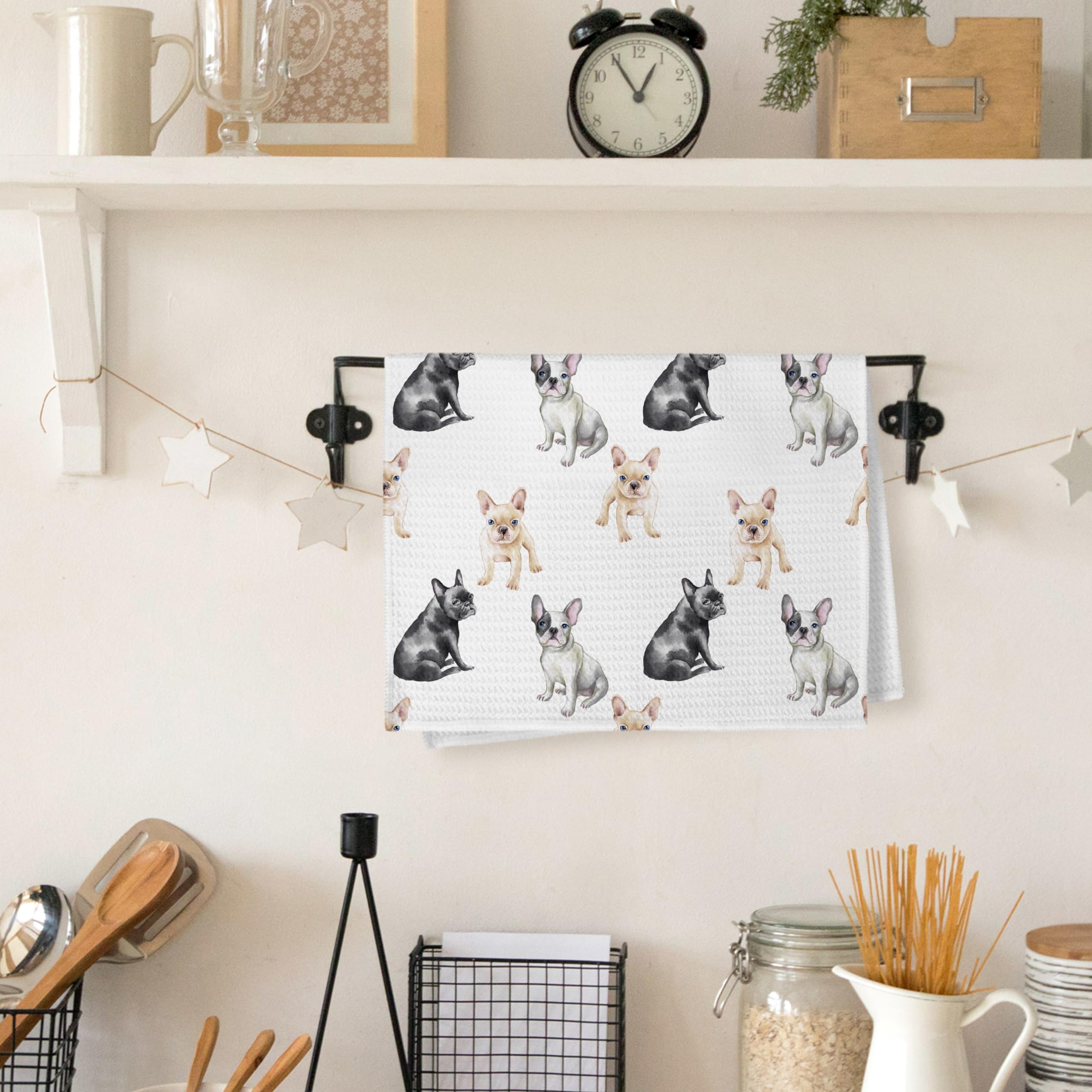 Toallas Yorhifa de decoración para cocina, con bulldog frances para ambientar el espacio.