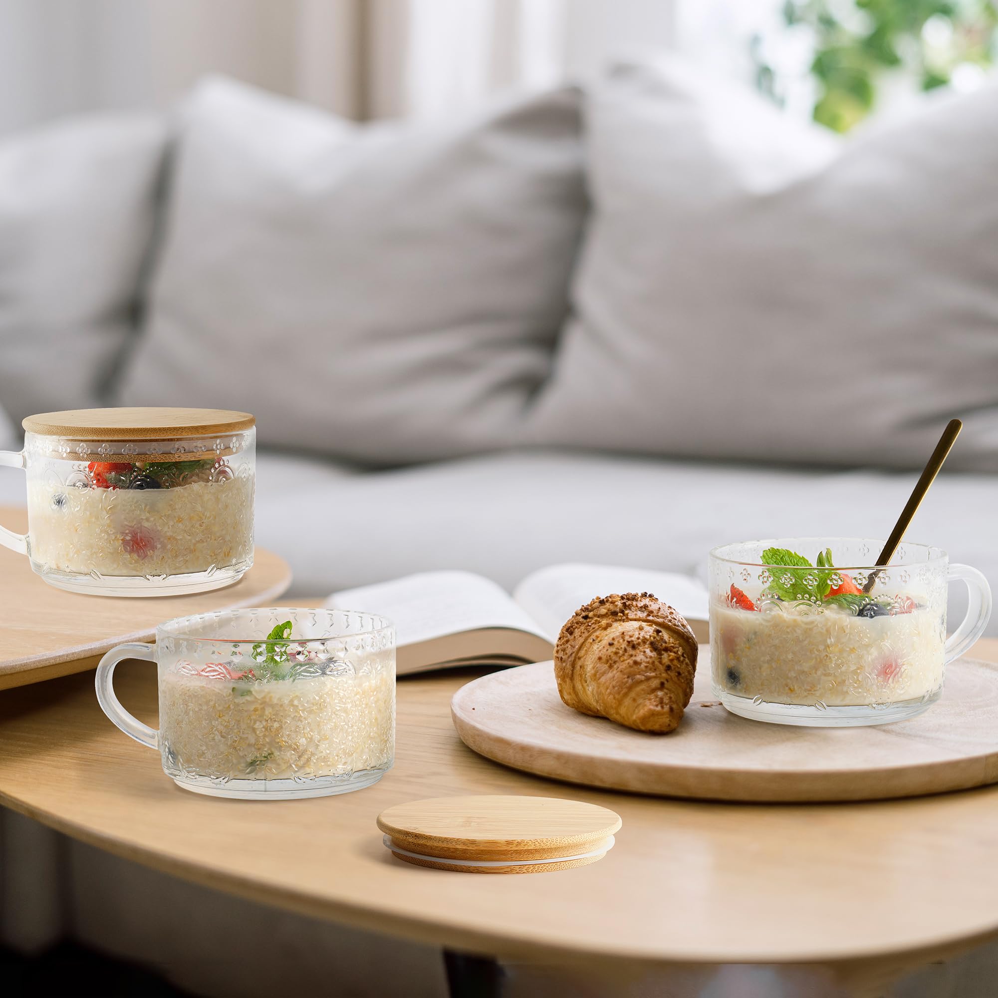 Vaso YORY con tapa de bambú y sello de silicona para frescura diaria.