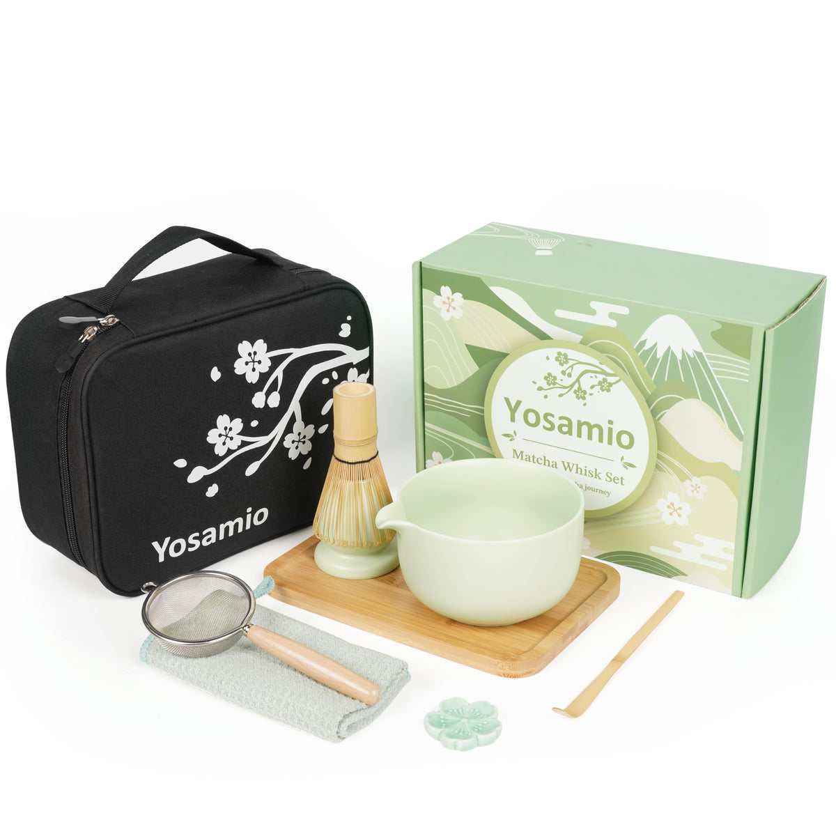 Set de matcha de viaje de yosamio: taza ceramica con boquilla para verter sin derrames.