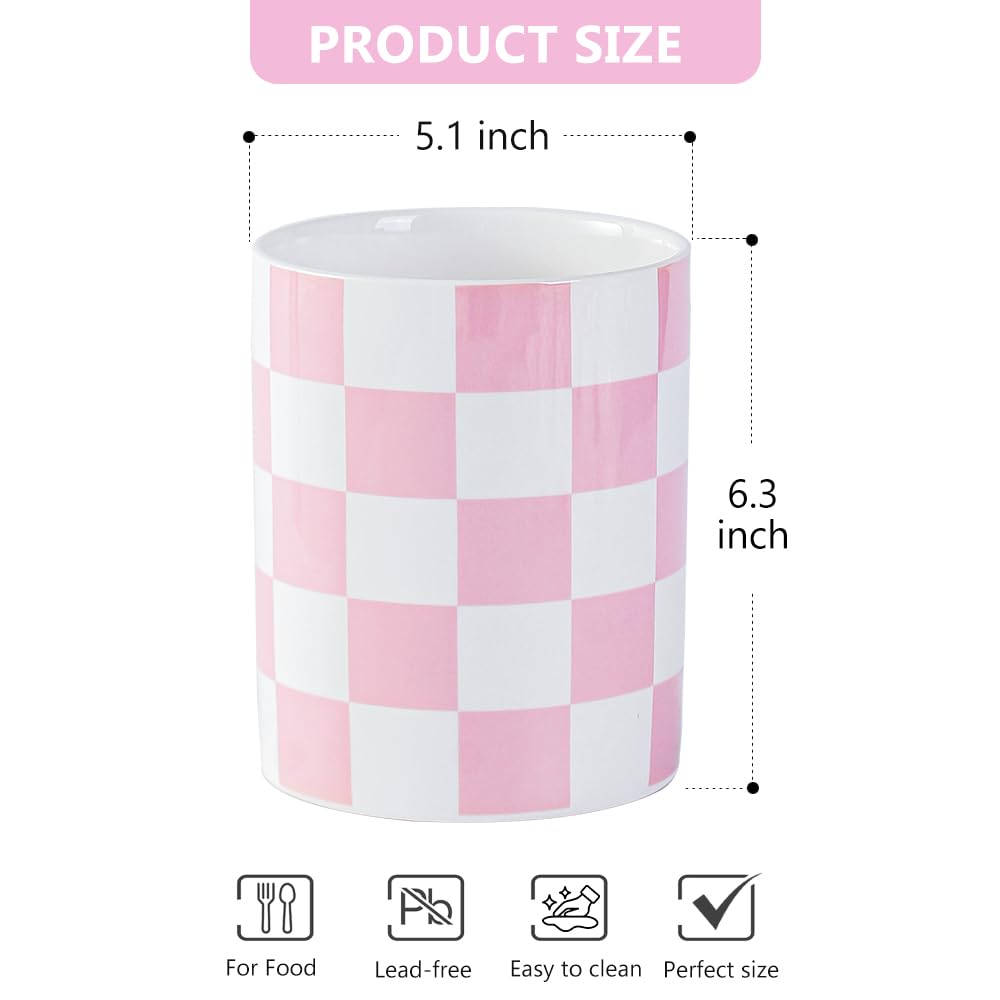 YOSCO porta-utensilios cerámico rosa, uso decorativo y práctico en la cocina.