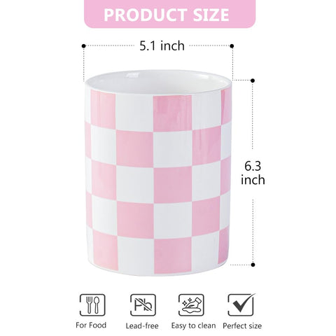 YOSCO porta-utensilios cerámico rosa, uso decorativo y práctico en la cocina.