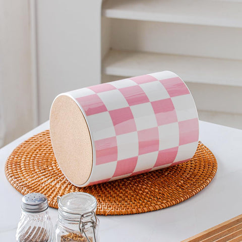 YOSCO porta-utensilios cerámico rosa, en encimera con utensilios, fácil de alcanzar.