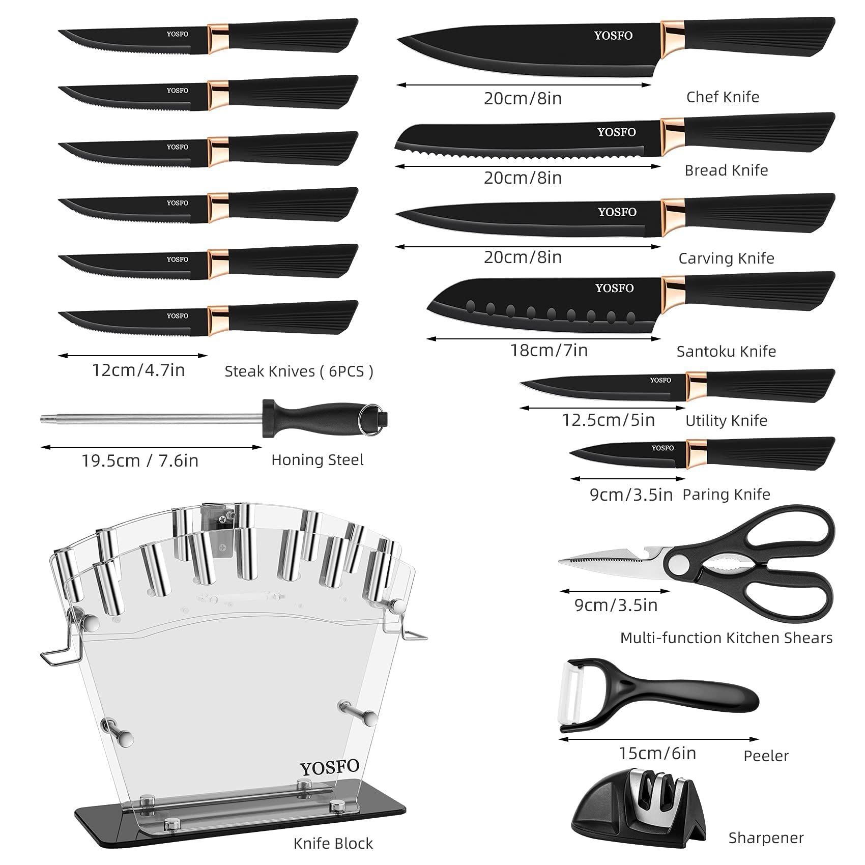 Cuchillo chef YOSFO de 8 pulgadas ideal para cortes precisos.