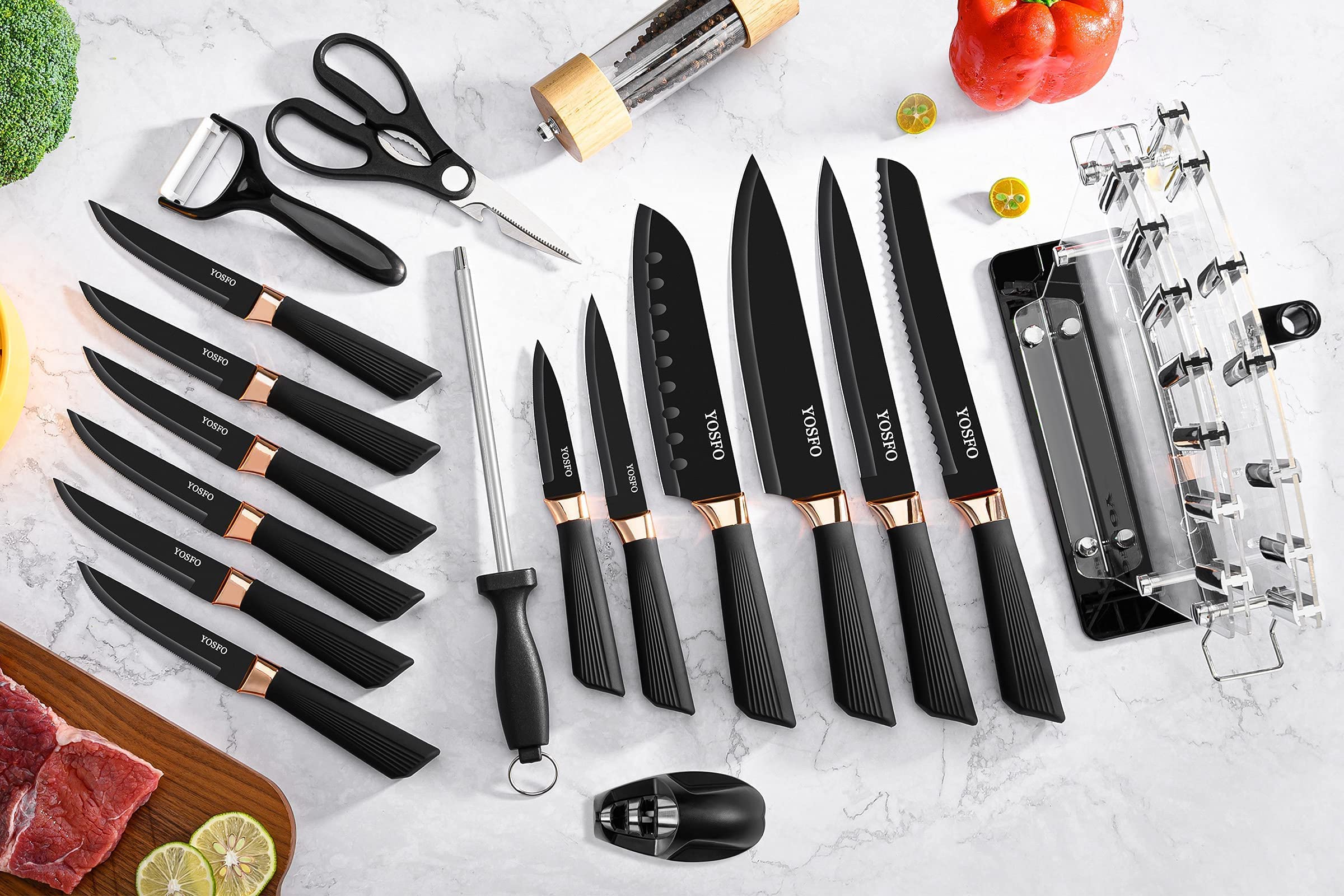 Cuchillo santoku YOSFO de 7 pulgadas para rebanar con facilidad.