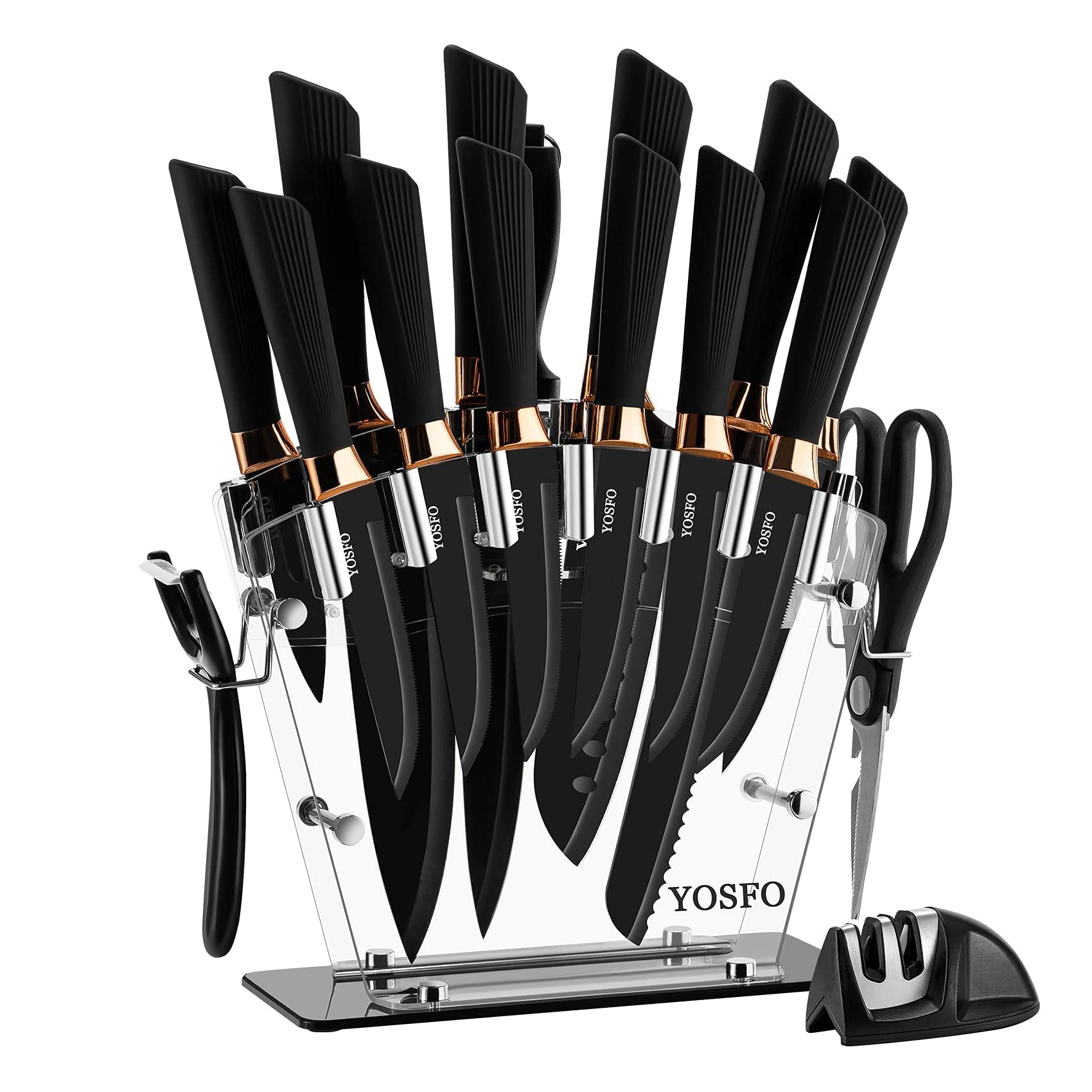 Conjunto YOSFO de 17 piezas en bloque acrílico para organización en cocina.