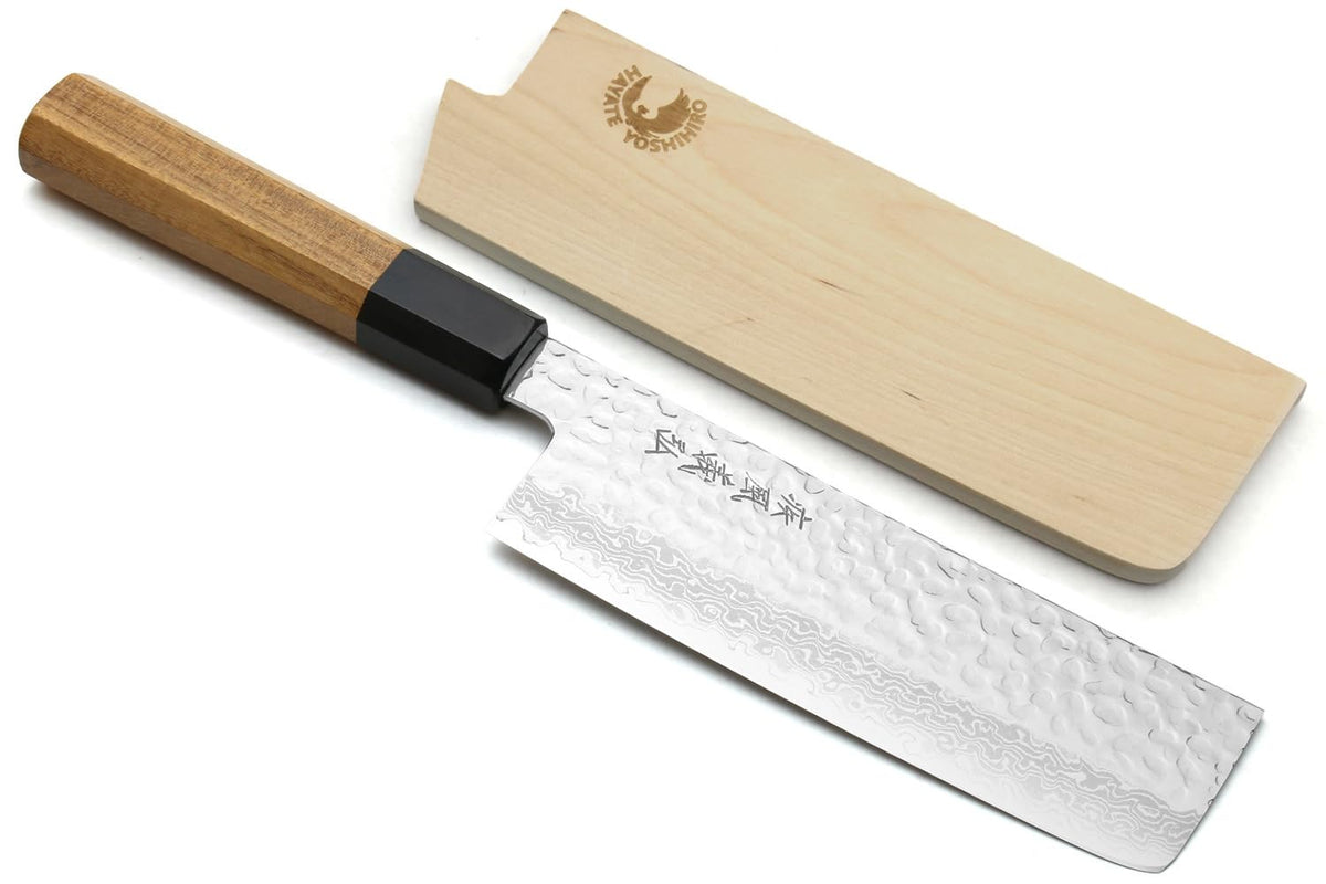 Yoshihiro VG10 Nakiri con hoja damascada martillada para cortes limpios